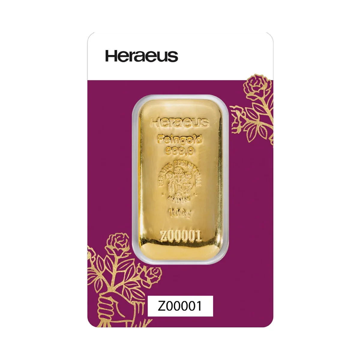 100 gram Heraeus (HK) Gold Cast Bar