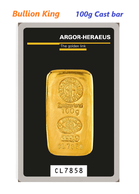 100 grams Argor-Heraeus Gold bar - Cast bar