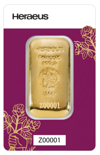 100 gram Heraeus (HK) Gold Cast Bar