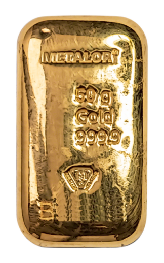 50 gram Metalor Gold Cast bar